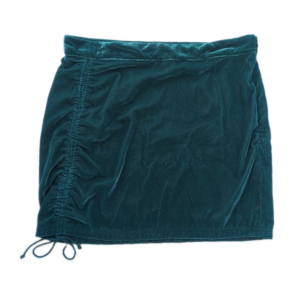 Free People Green VIVIENNE Velvet Mini Skirt W/ Rouching Size 14